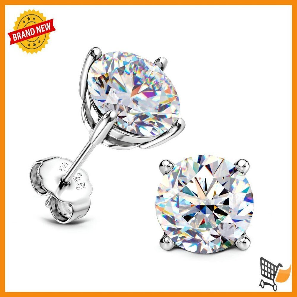 Moissanite Stud Earrings 18K White Gold Plated Sterling Silver Hypoallergenic